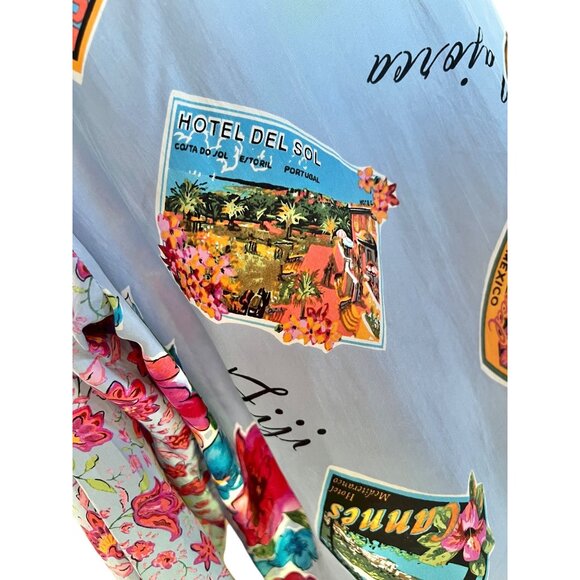 Carole Little Womens Silk Button-Up Shirt Dress 14 Island Prints Long Sleeve 80s - Picture 10 of 16